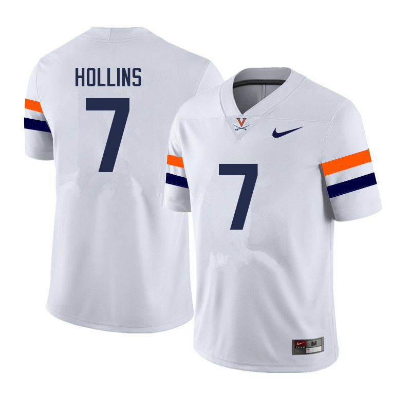 Men #7 Mike Hollins Virginia Cavaliers College Football Jerseys Sale-White - Click Image to Close